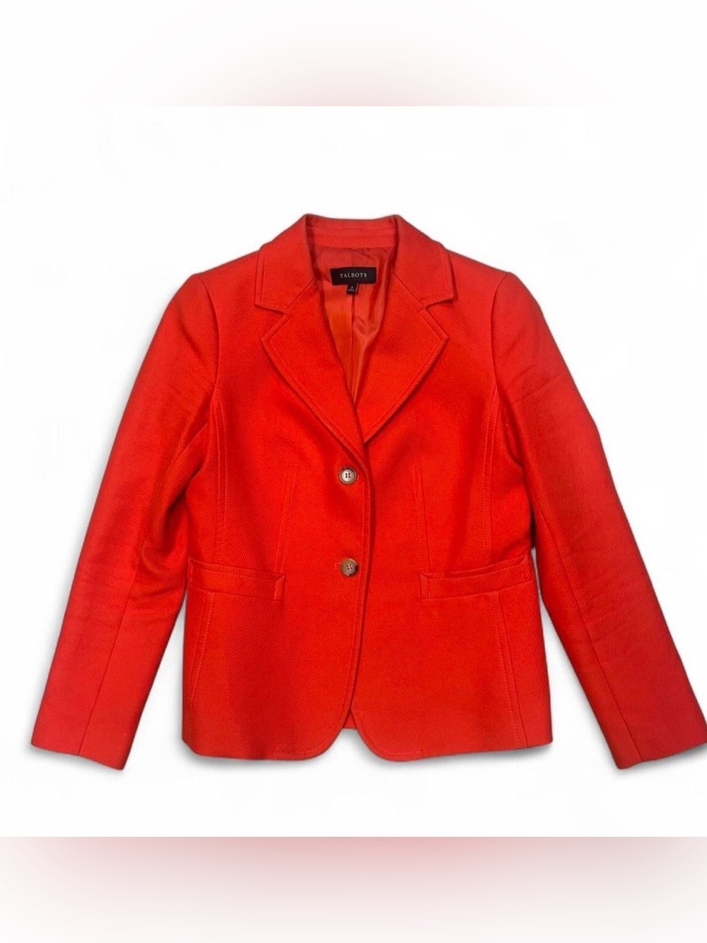 Talbots 100% Cotton Textured Blazer Jacket Red Orange Sz 8 Two Button Classic